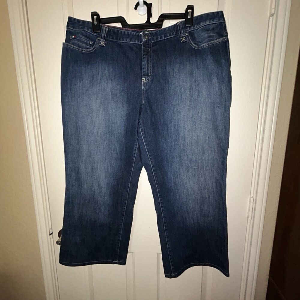 Tommy Hilfiger Women 22 Hipster Boot Capri Jeans Blue Stretch Denim Vintage
